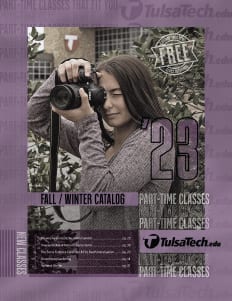 Catalog cover art showing a photography student taking a picture