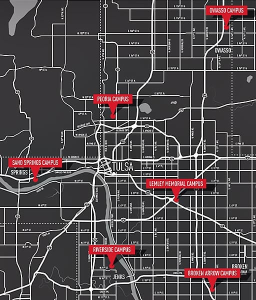 Map of Tulsa Tech campus locations