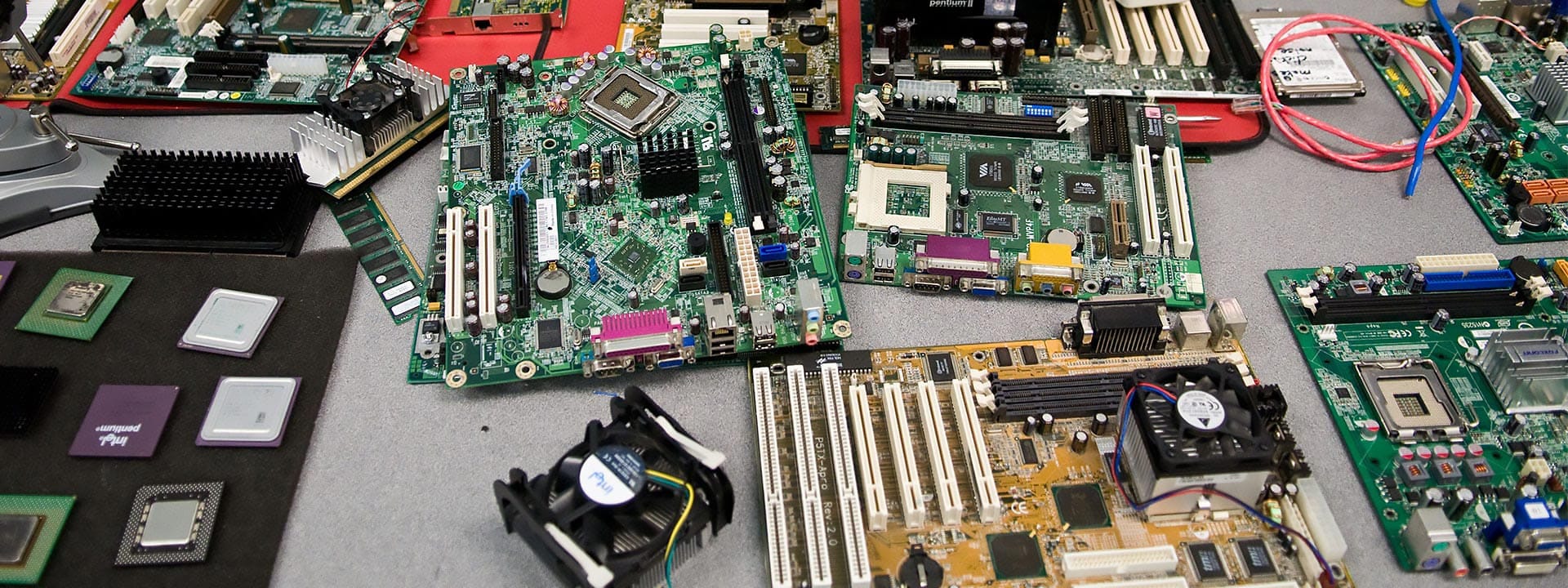 Various motherboards and computer parts