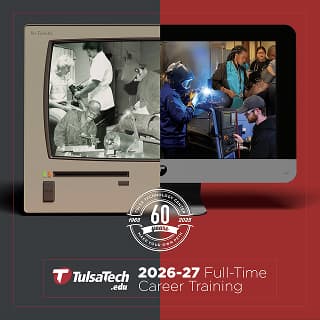 Thumbnail of the cover which shows a split screen with an old monitor on the left and a modern iMac on the right. Both sides show images of Welding, Health Science and Manufacturing students.