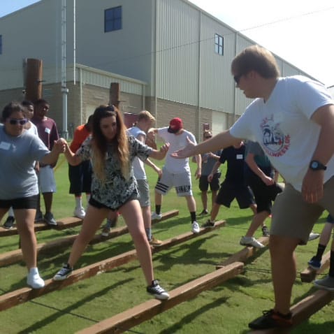 Career Academy students participating in a team-building exercise.