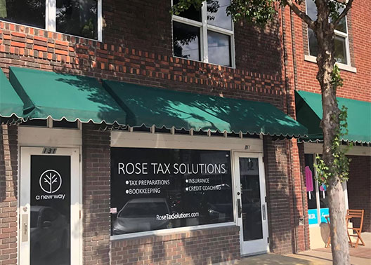 Storefront for Rose Tax Solutions on historic Greenwood Avenue.